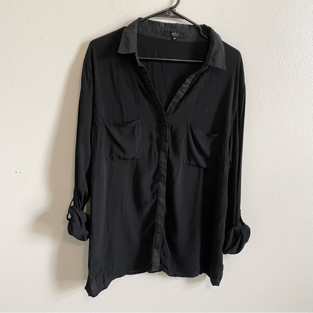 AZUL by MOUSSY Black Long Sleeve Button Down Roll Tab Sleeve Top Size 40/L